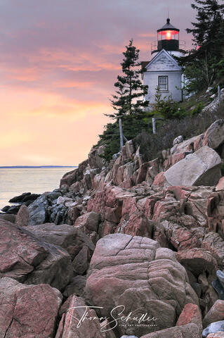 Bass Harbor Lighthouse Sunset | Quaint Seaside Village along Maine's Coast - Fine Art prints For sale by Thomas Schoeller