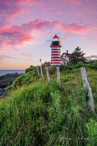 Quoddy Head Light is one of the most scenic New England beacons you'll ever find | Surrounded by thick forest and high cliffs and photographed at sunset