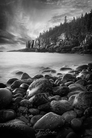 B&W Fine Art Nature Photography of Otter Cliffs from Boulder Beach | Acadia National Park Prints bu Thom Schoeller 