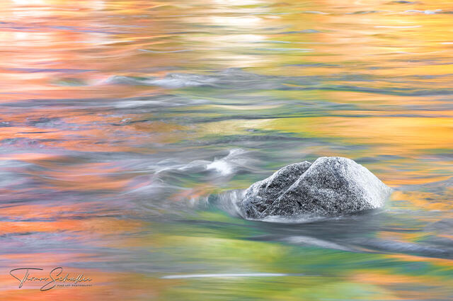 A palette of blazing abstract autumn colors reflect New Hampshire's Swift River | Stunning Luxury Edition Fine Art nature prints 