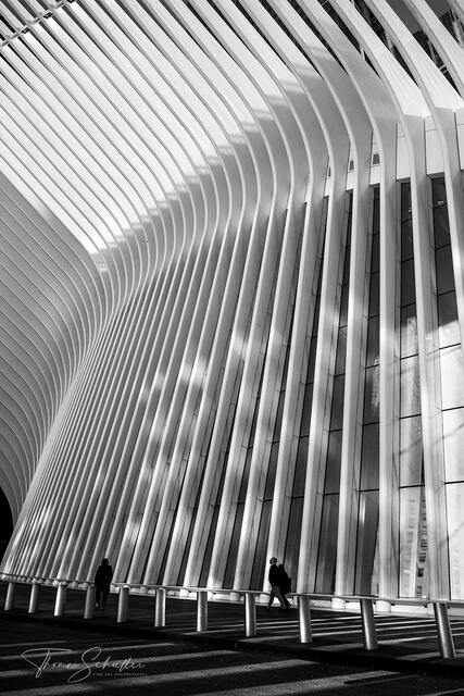 B&W Vertical Abstract Artwork of the Oculus in Lower Manhattan NYC | World Trade Center Fine Art Prints for sale by Thom Schoeller