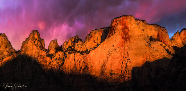 As a storm clears out sunrise light illuminates Zion's Altar of Sacrifice | Limited Edition Zion National Park photography prints for sale 