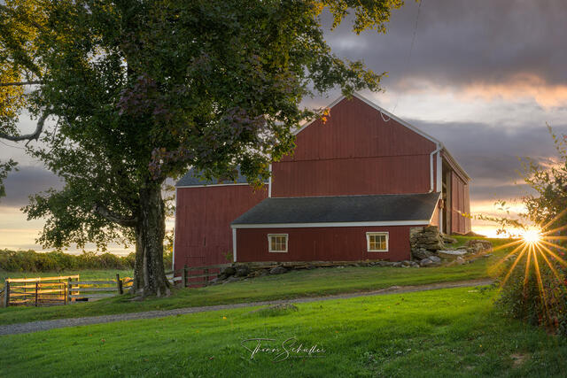 Spectacular Connecticut sunset from a rural setting with a country barn in the scenic Litchfield Hills | high-end New England fine art photography prints