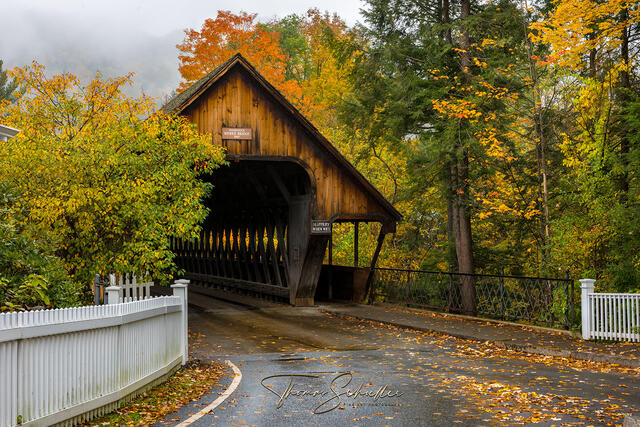 Woodstock Vermont's Old Middle Covered bridge during peak fall foliage season | Limited Edition Fine Art Prints