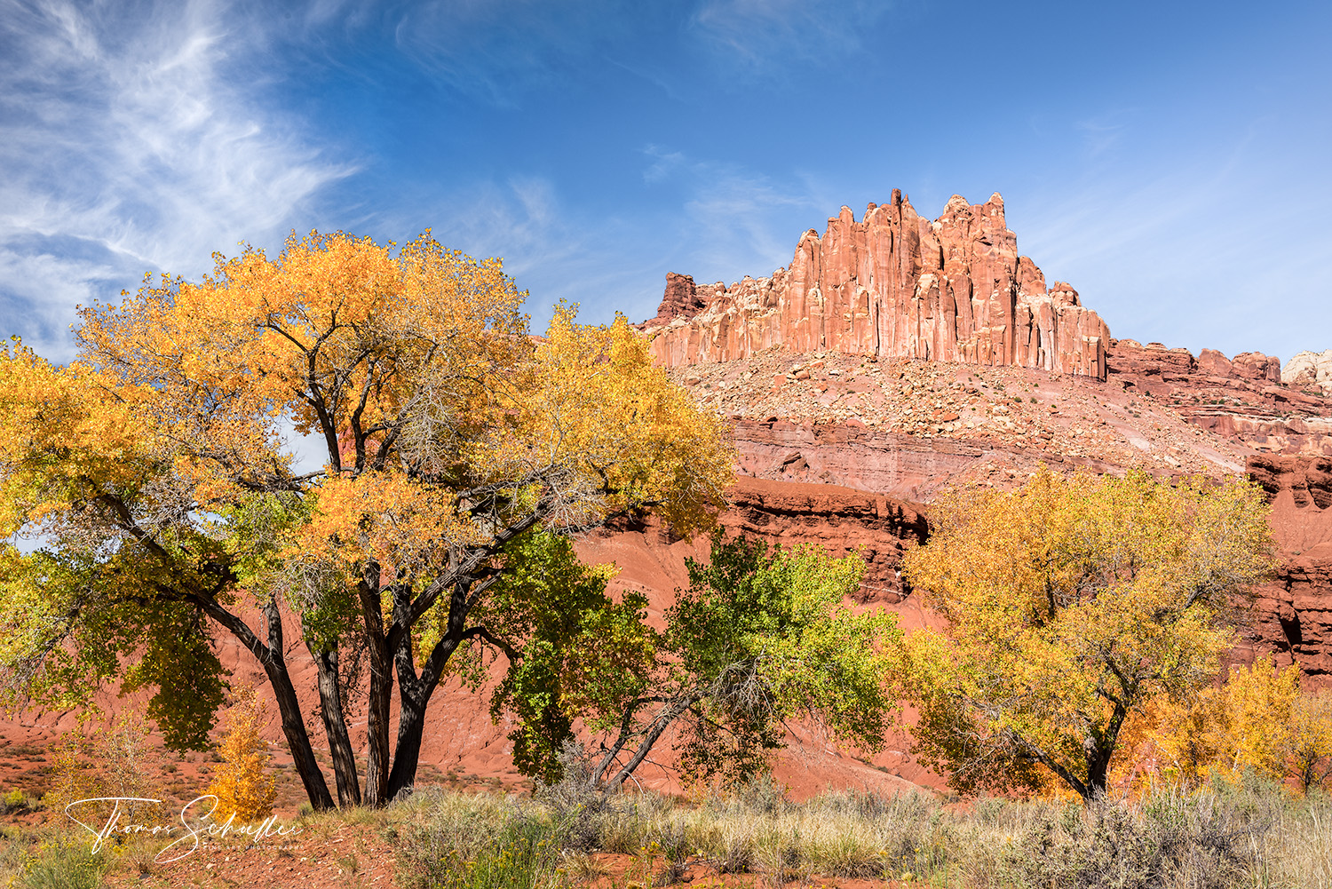 The Castle is a prominent sandstone formation near the oasis of Fruita in Capitol Reef National Park Utah 
