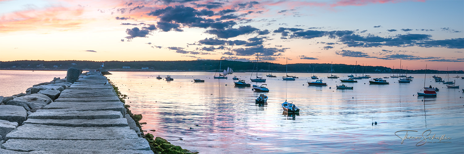 Eastern Point Cape Ann Massachusetts Fine Art Panoramic Seascape | Old House Cove at Sunset from Dog Bar