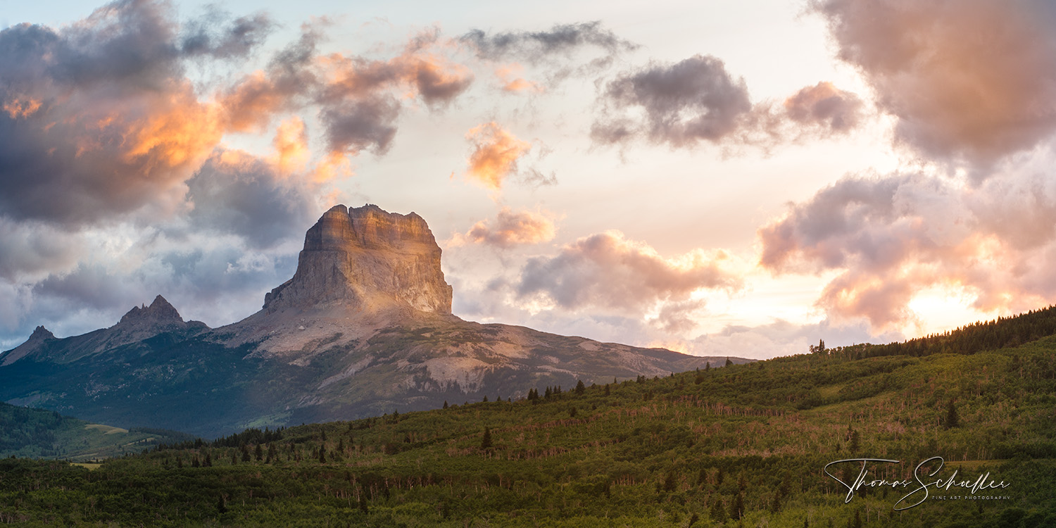 Towering Chief Mountain looks over the eastern plains from Glacier National Park | Rocky Mountain Front stock photography