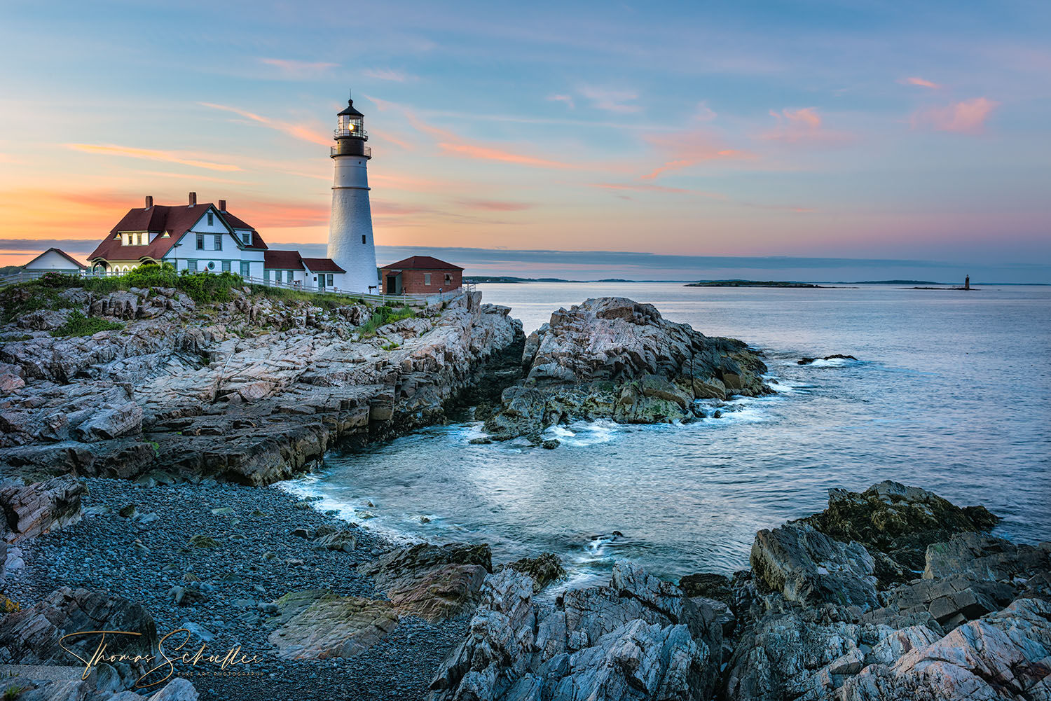 The Portland Head Lighthouse in Cape Elizabeth Maine during a stunning sunset | One of the most beautiful Maine lighthouses - Fine Art Prints for sale