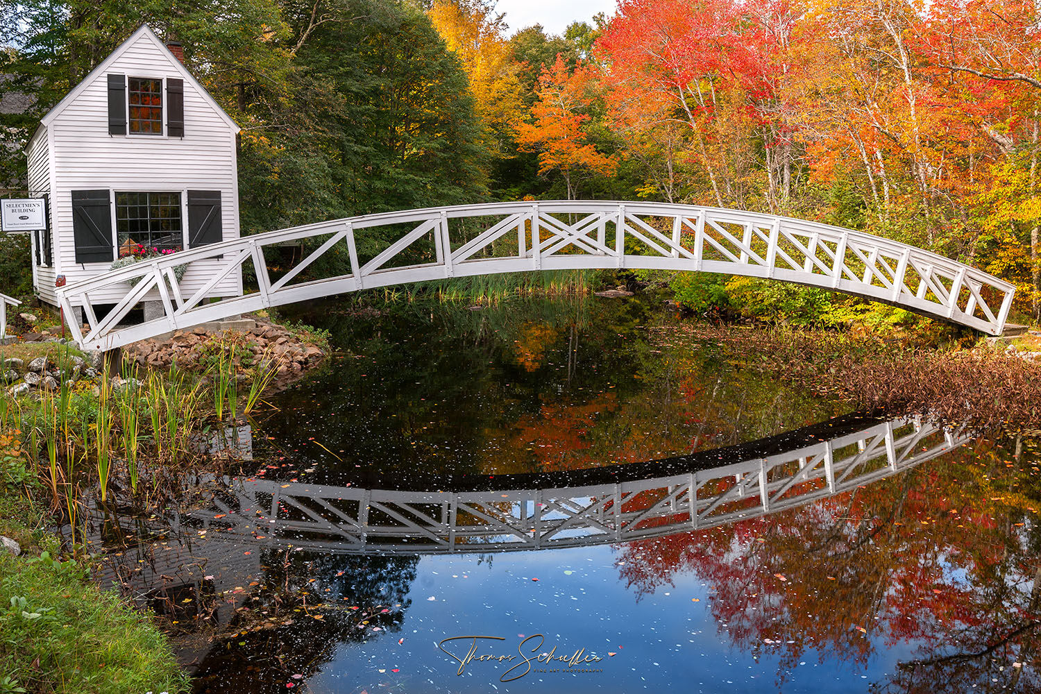 A picturesque setting featuring the graceful arched bridge of Somesville Maine near Acadia National Park | Maine fine art prints for sale