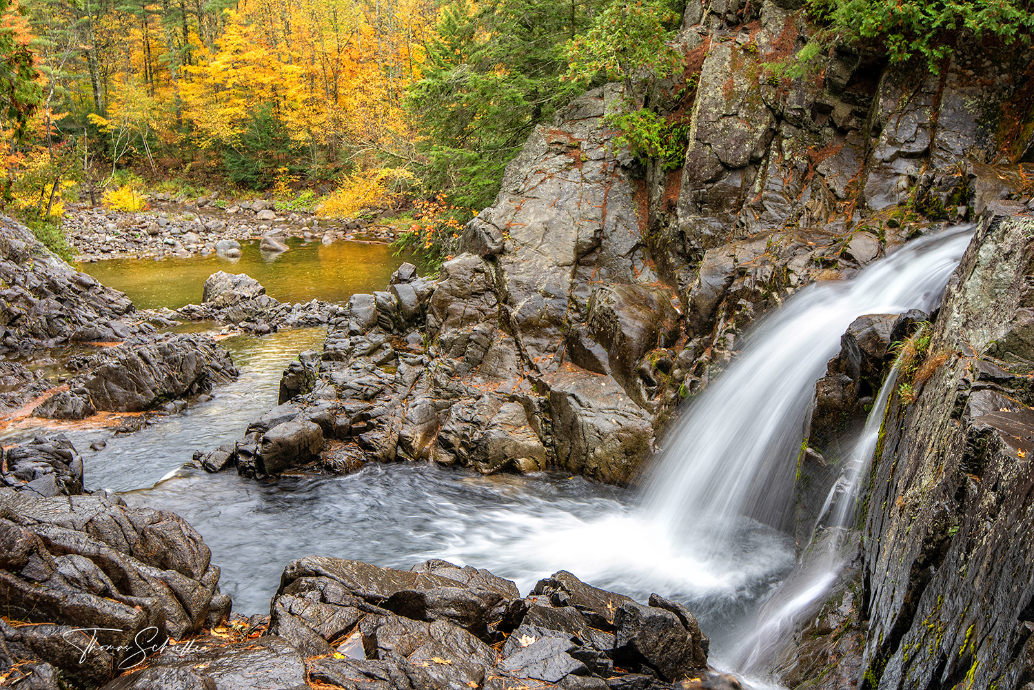 Split Rock Falls during peak Autumn Foliage | The Adirondack Park wilderness of New York | Fine Art ADK Nature Prints
