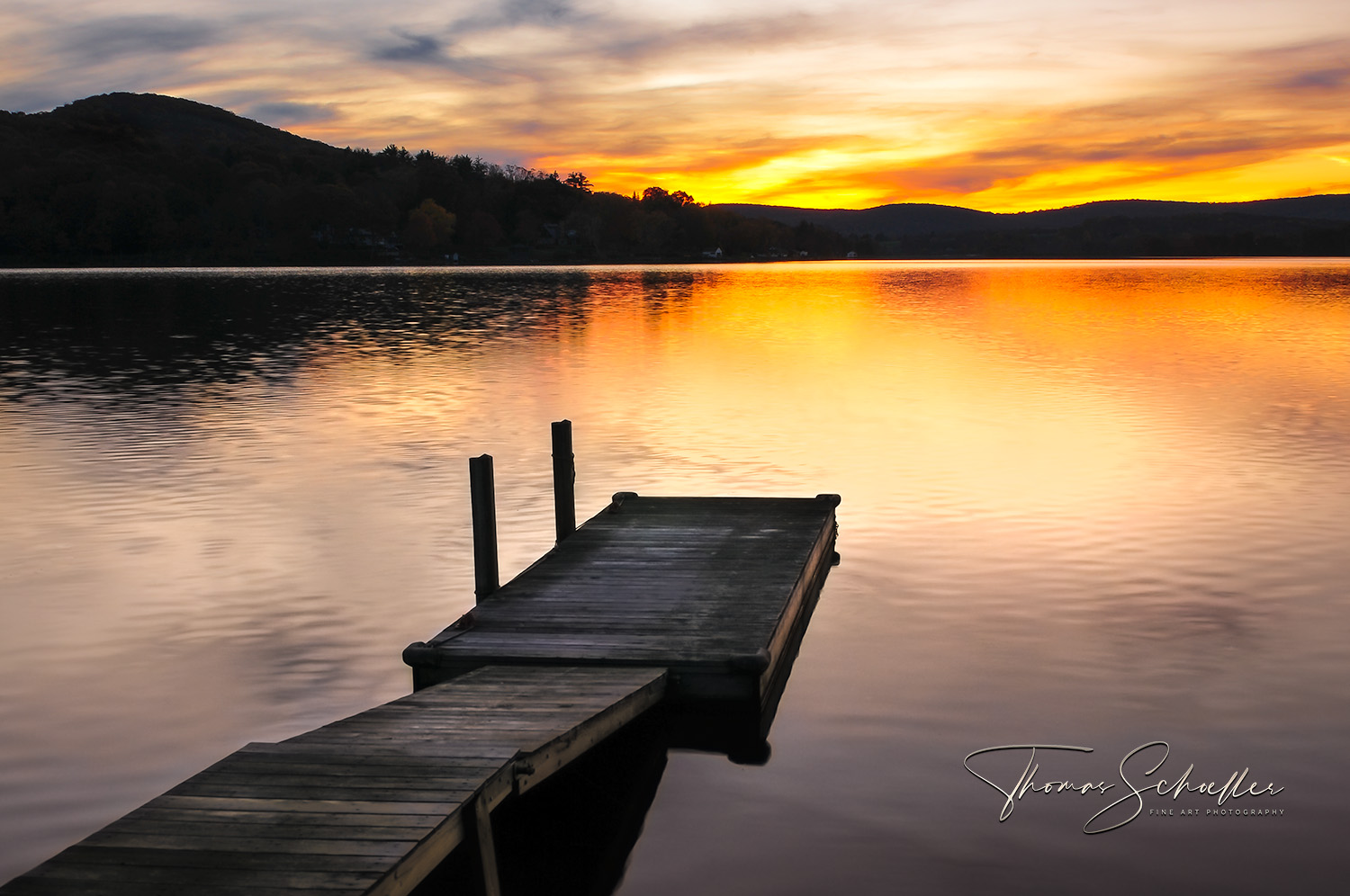 Fiery Sunset Hues Illuminate The Shimmering Waters Of Lake Waramaug | Connecticuts Litchfield Hills fine art prints